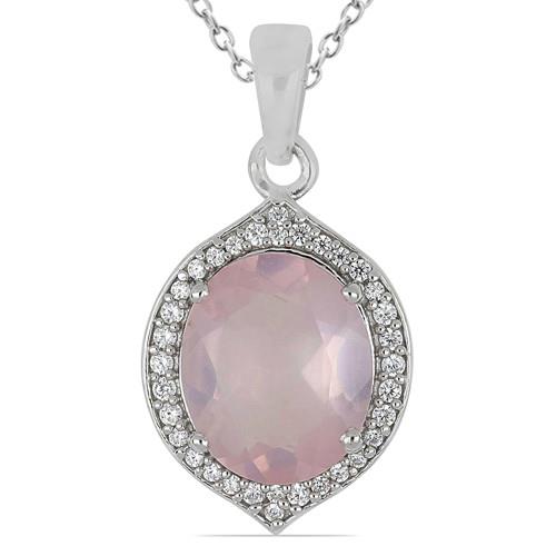 BUY NATURAL ROSE QUARTZ GEMSTONE HALO PENDANT IN 925 SILVER